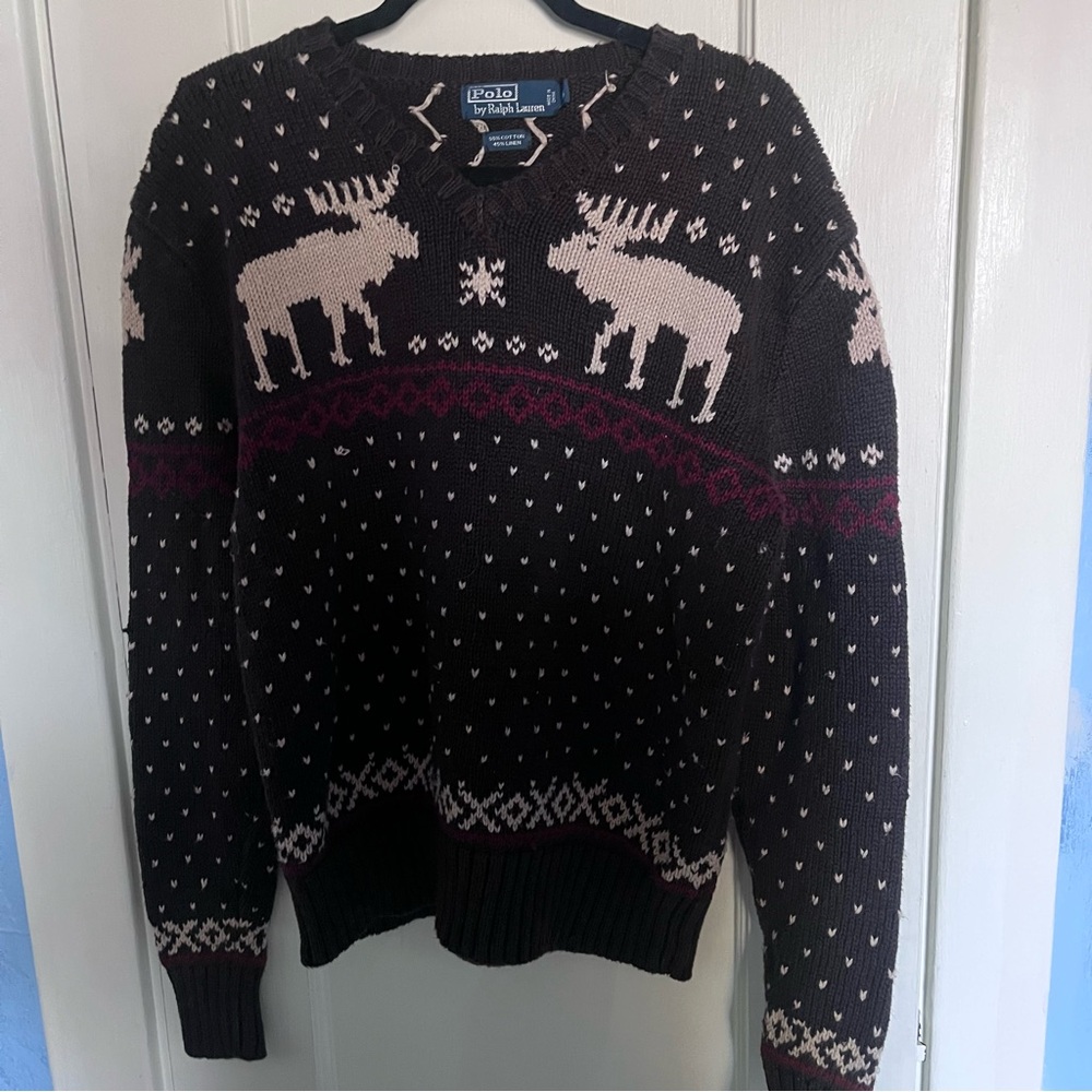 Vintage Ralph Lauren knit moose pullover crewneck sweater
